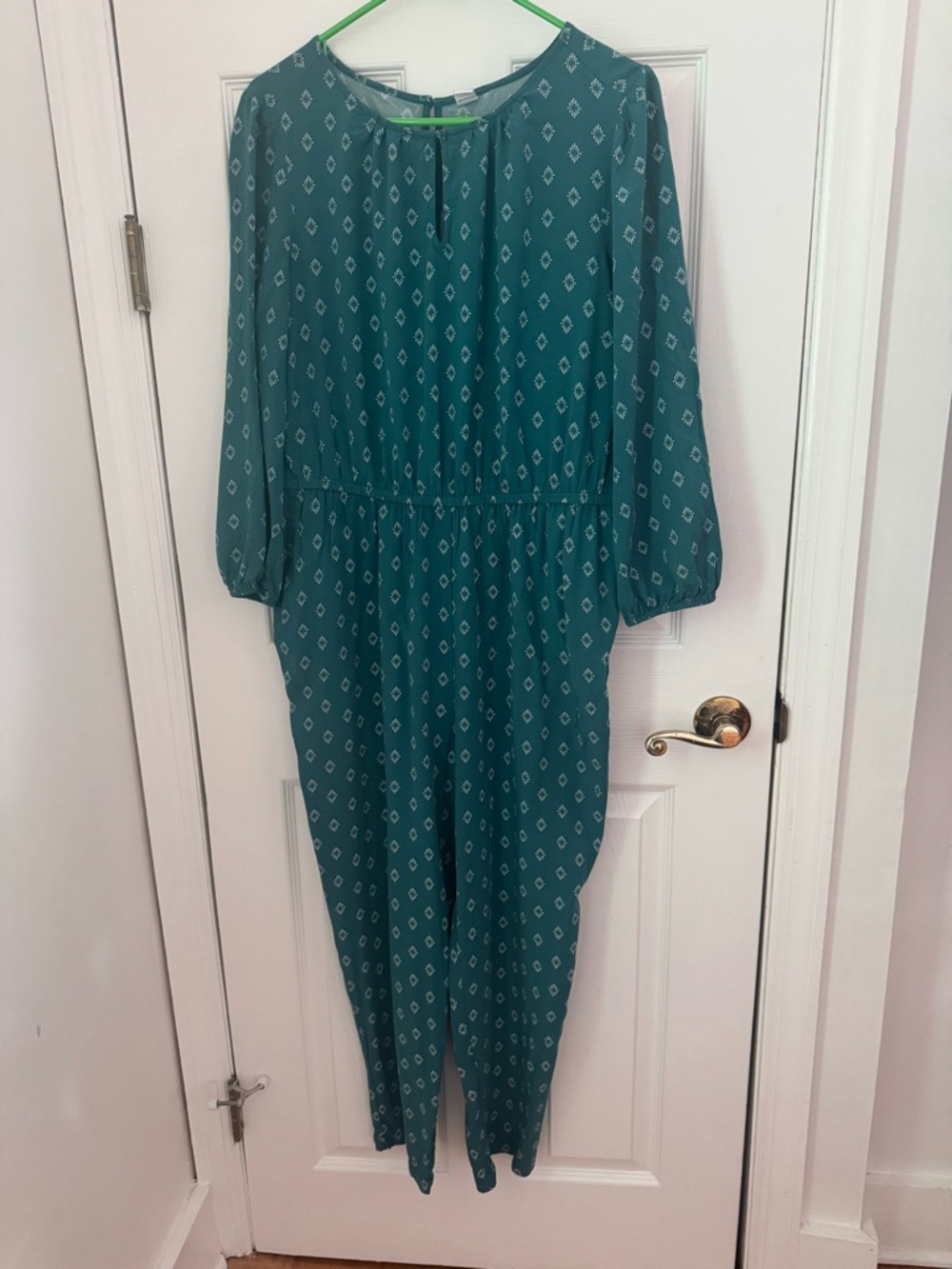 Old Navy Teal Printed Long-Sleeve Jumpsuit